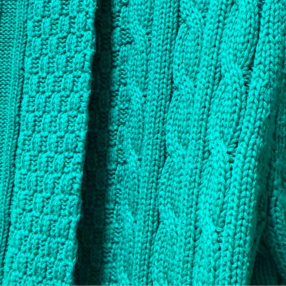 L.L. Bean Green Cableknit Cardigan Sweater Small 100% Cotton - Picture 5 of 6